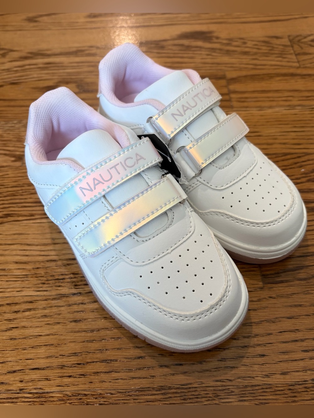 Nautica White and Pink Kids Velcro Sneakers, Size 10 Toddler